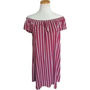 Womens Capella Striped Flounce Off Shoulder Dress - Sz 2X